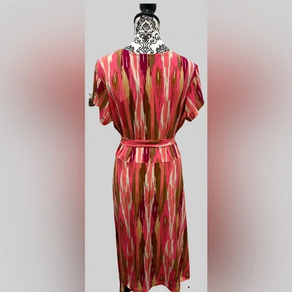 IMAN Global Chic Pink Multicolor Faux Wrap Dress Belt Short Sleeve - Picture 6 of 13